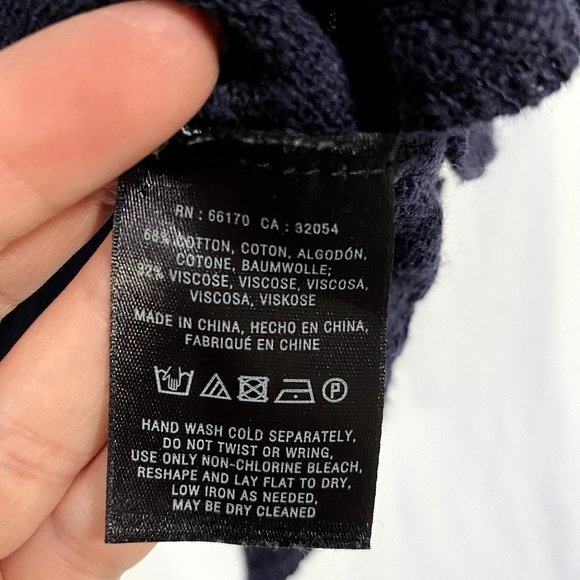 Anthro Moth Navy Blue Crossover Lightweight Crochet Trimmed Sweater Size M - Picture 6 of 9